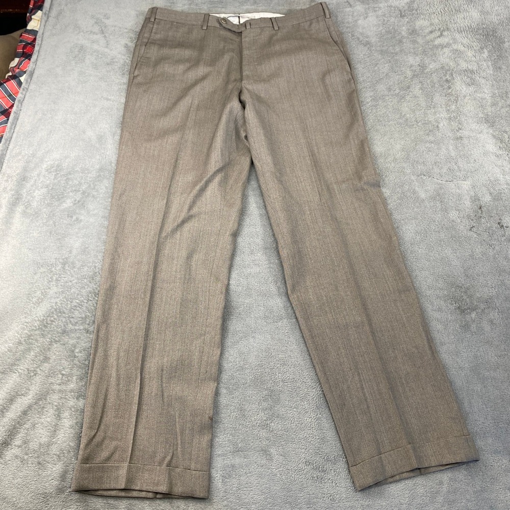 Ermenegildo Zegna Dress Pants Mens 38 Brown 100% Wool Birds Eye Cuffed Luxury